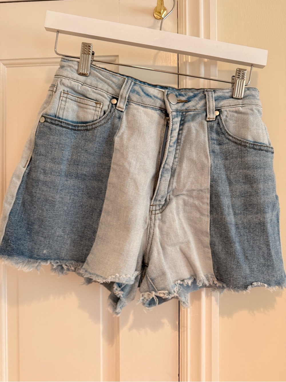 bp Two-Tone Patchwork Denim Shorts - Light & Medium Blue